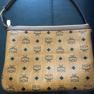 MCM zip pouch with shoulder strap